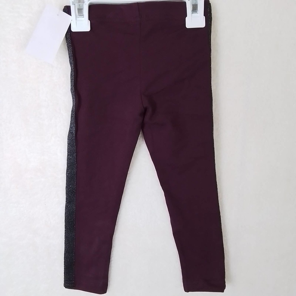 OshKosh Cotton Blend Leggings Size‎ 3T Burgundy, Black w Shimmer Racer Stripe